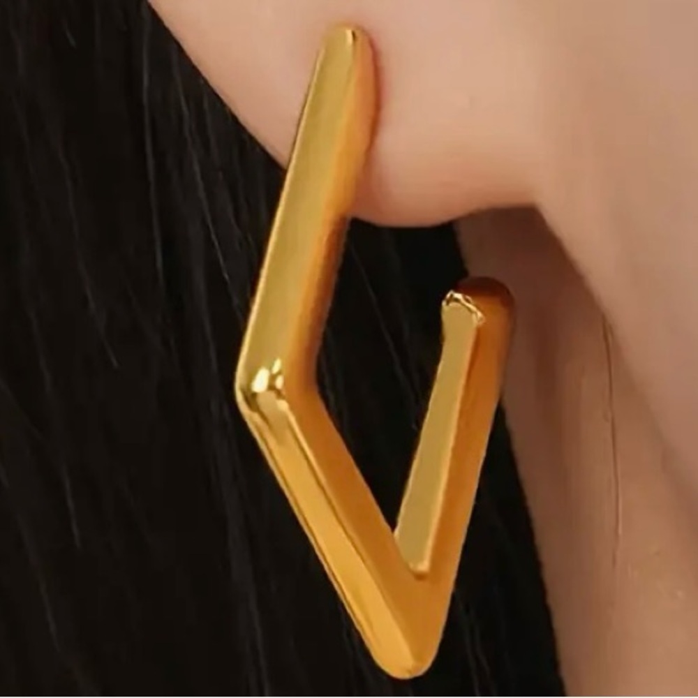 Geometric Hoop Earrings/ Stainless Steel Plated In 14K Gold